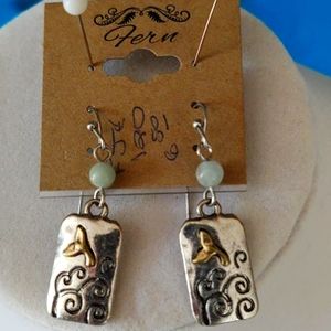 Earrings, pewter and green seaglass